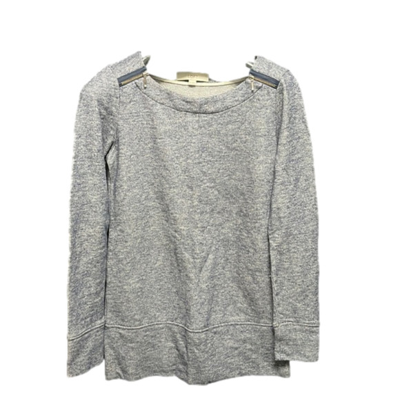 Loft- navy blue and white long length shirt with crewneck and zippers on… - Picture 1 of 6